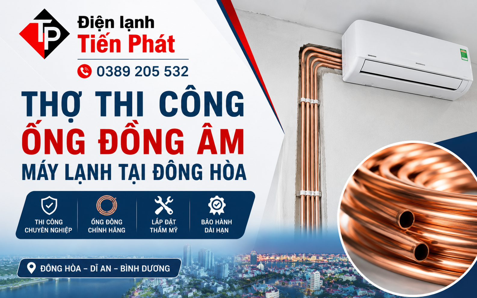 Thợ thi công ống đồng máy lạnh tại Đông Hòa
